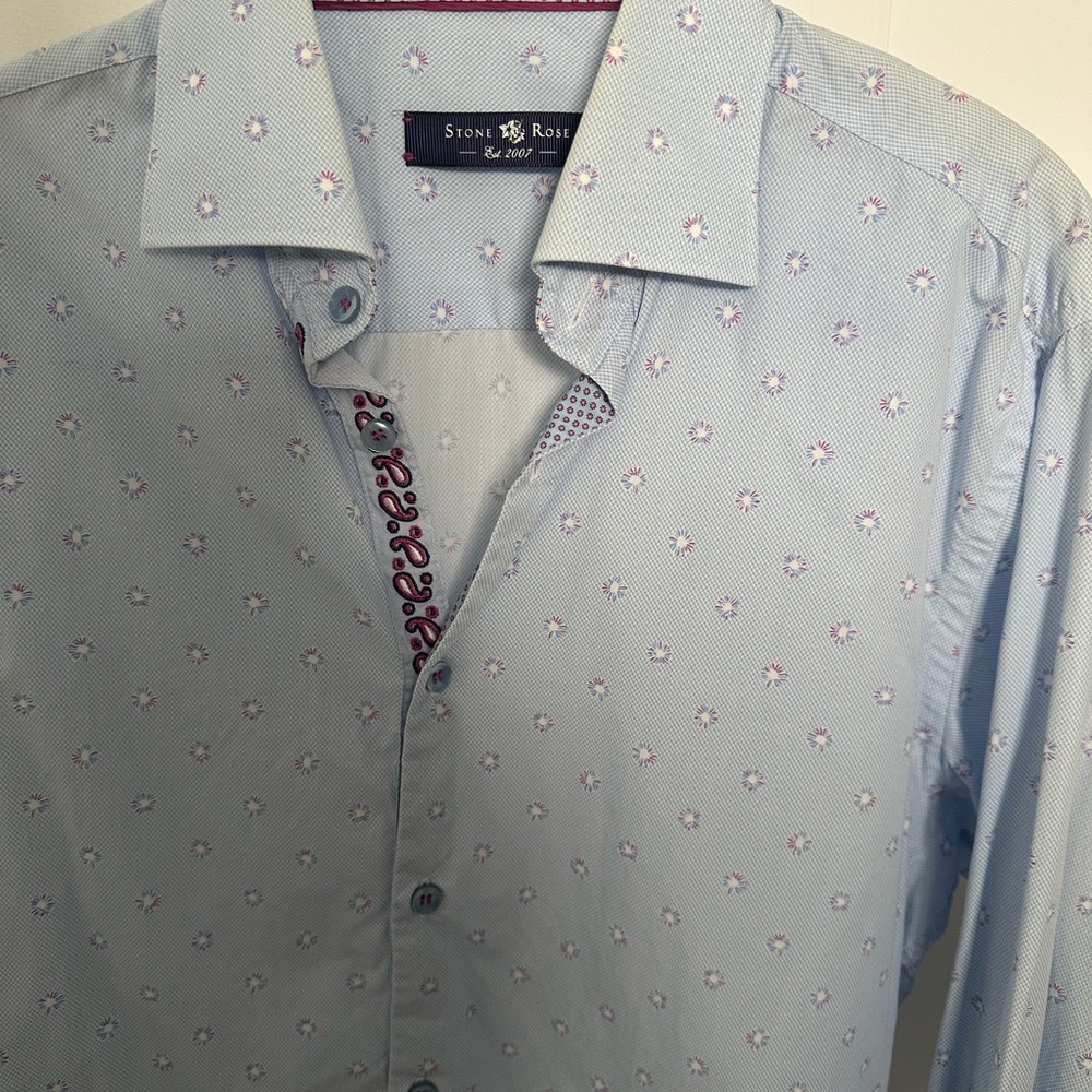 Stone Rose Sky Blue Patterned Men's Shirt